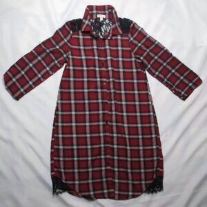 MONTEAU GIRL girls DRESS tunic LACE black PLAID western COWBOY burgundy SIZE L